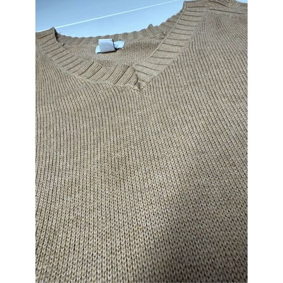 Old Navy Womens Cotton Blend Sweater Tan Long Sleeve V Neck Knit Sz L See Notes - Picture 5 of 12